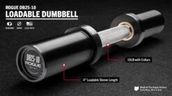 Rogue DB25-10 Loadable Dumbbell - Stainless